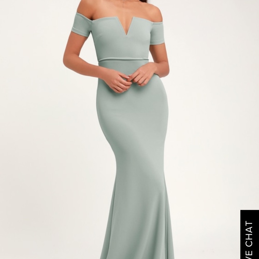 LULUS SLATE BLUE OFF THE SHOULDER MAXI DRESS